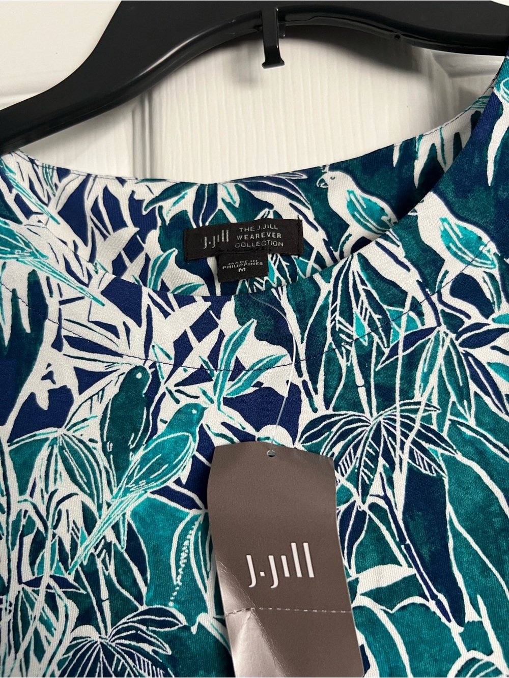 J. Jill Teal, Navy & White Leaf-Print Sleeveless Dress - Picture 2 of 2